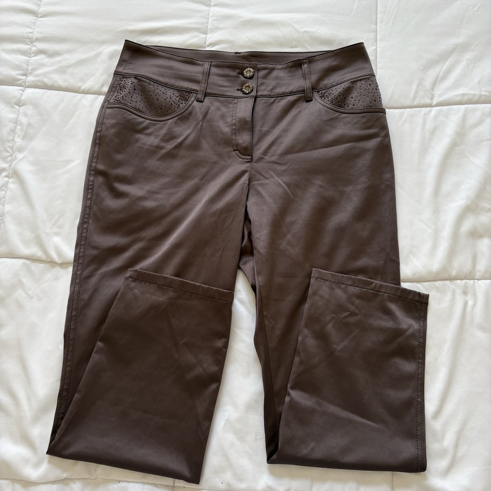 Elegance Paris Faux Leather Pants Brown Womens Quiet Luxury‎ Hippie Feminine Y2K